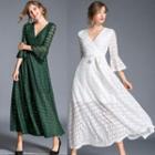 Ruffled Sleeve V-neck Lace Wrap A-line Dress