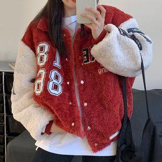 Faux Fur Lettering Baseball Jacket