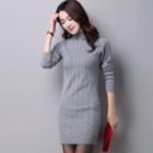 Mock Turtleneck Long-sleeve Mini Knit Dress