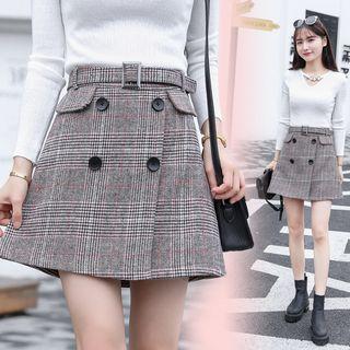 Plaid A-line Mini Skirt With Belt