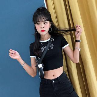 Lettering Cropped Ringer T-shirt
