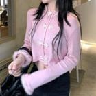 Frog Buttoned Knit Cropped Jacket