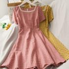 Square-neck Checker A-line Dress