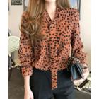 Tie-neck Leopard Print Chiffon Blouse Brown - One Size