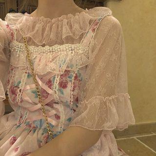 3/4-sleeve Ruffled Lace Top