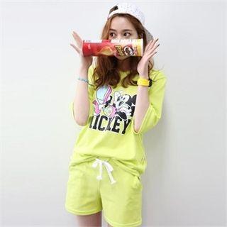Set: Elbow-sleeve Print T-shirt + Sweat Shorts