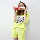 Set: Elbow-sleeve Print T-shirt + Sweat Shorts