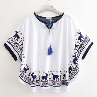 Deer Print Elbow-sleeve T-shirt