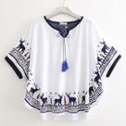Deer Print Elbow-sleeve T-shirt