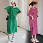 Short-sleeve Striped Loose-fit Midi Dress