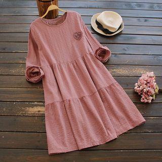 Long-sleeve Heart Embroidery A-line Dress