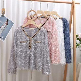 V Neck Tassel Long-sleeve Top