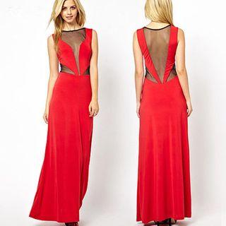 Sleeveless Mesh Panel Maxi Dress