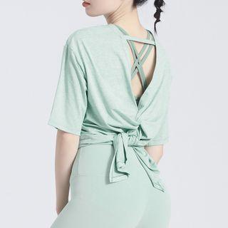 Elbow-sleeve Twisted Back Sports T-shirt