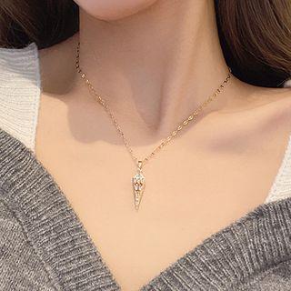 Rhinestone Necklace Yn147 - Gold - One Size