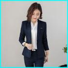 Single-button Blazer / Dress Pants / Mini Pencil Skirt / Long-sleeve Blouse / Set