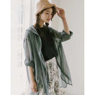 Hooded Tab-sleeve Long Shirt