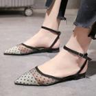 Dotted Mesh Pointed Ankle Strap Flats