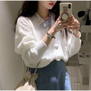 Plain Cropped Knit Cardigan Milky White - One Size