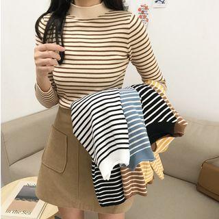 Multi-color High-neck Striped Long-sleeve Sweater