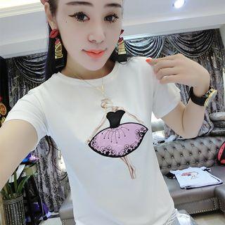 Ballerina Applique Short Sleeve T-shirt