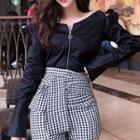 Zip Long-sleeve Blouse / Check Shorts