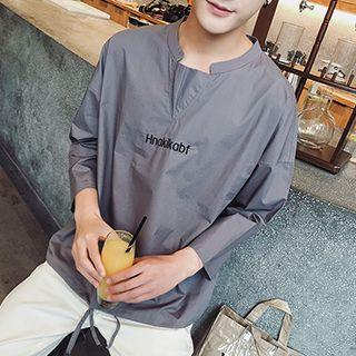 Letter Embroidered 3/4 Sleeve Top