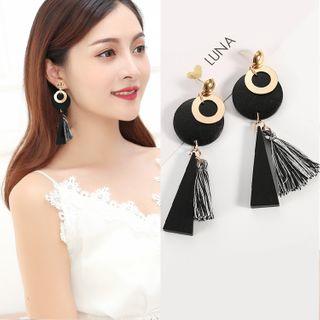 Fringe Disc Earring 1 Pair - Black & Gold - One Size