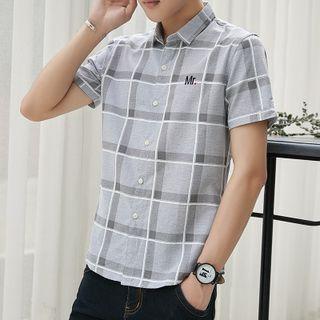Short-sleeve Lettering Check Shirt