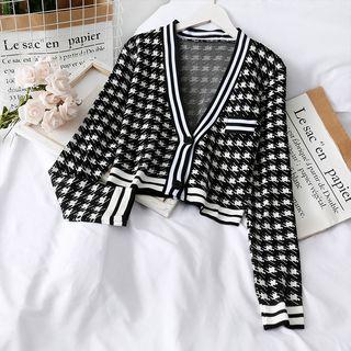 Houndstooth Knit Top Black - One Size