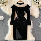 Ruffle Velvet Slit Dress