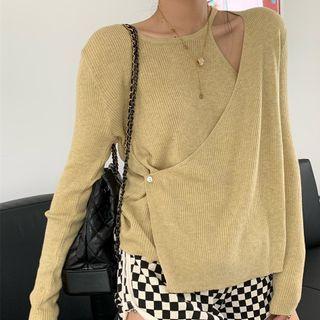 Off-shoulder Asymmetrical Long-sleeve Knit Top