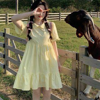 Collared Plain Mini A-line Dress Dress - Yellow - One Size