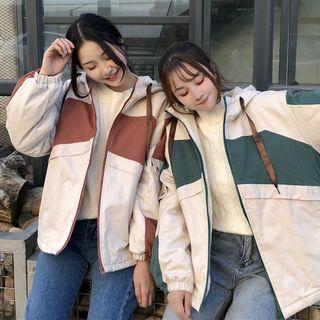Color Block Zipper Hooded Jacket