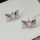 Bow Sterling Silver Stud Earring 1 Pair - Pink & Silver - One Size