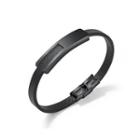 Fashion And Simple Plated Black 316l Stainless Steel Geometric Rectangular Leather Bracelet Black - One Size