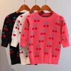 Cherry Print Elbow-sleeve Knit Top