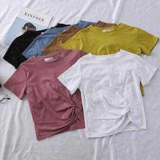 Short-sleeve Knot Front Plain T-shirt