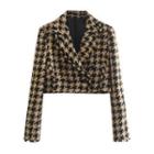 Cropped Double-breasted Houndstooth Blazer