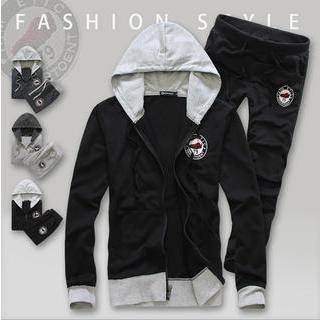 Set: Two-tone Appliqué Hoodie + Sweatpants