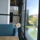 925 Sterling Silver Flower Necklace L277 - Gold - One Size