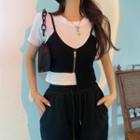 Short-sleeve Mock Two-piece Slim-fit T-shirt White - One Size