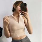 Sleeveless Zip-up Cropped Top