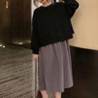 Slit Sweatshirt / Sleeveless Midi A-line Dress