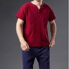 V Neck Plain Short Sleeve Top