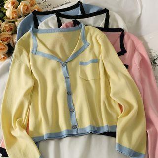 Contrasted Button-up Light Knit Top In 6 Colors