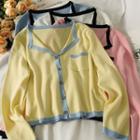 Contrasted Button-up Light Knit Top In 6 Colors