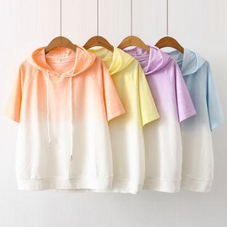 Short-sleeve Ombre Hooded T-shirt