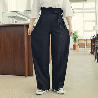 Flat-front Dress Pants With Sash