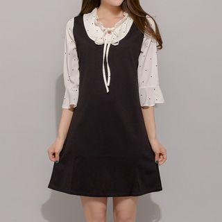 Ruffle-sleeve Color-block Dress